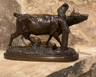 Isidore Jules Bonheur bronze - Cow with a tree stump