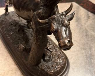 Isidore Jules Bonheur bronze - Cow with a tree stump