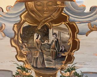 Crest of French inspired wooden bench 94" long