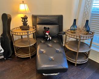 Two beautiful side tables. Would black, leather chaise lounge