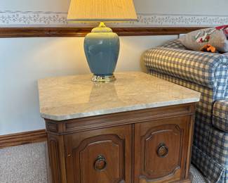 Marble and Wood Square End Table with storage