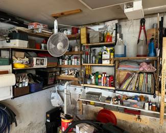 Assorted tools, hardware, chemicals