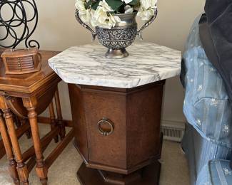 Marble top hexagon side table with storage