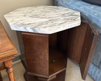Marble top hexagon side table with storage