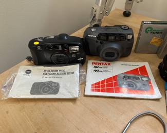 Vintage Minolta Riva Zoom Pico/Freedom Action Zoom and Pentax IQZoom 160 35mm Film Cameras.