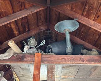 Copper Weather Vane and Birdbath.