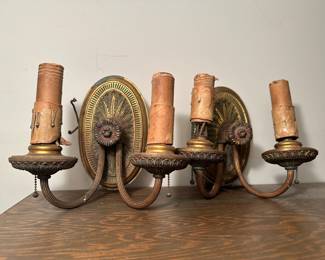 Pair of Vintage French-Revival Brass Wall Sconces.