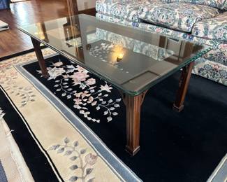 Vintage Glass and Wood Cocktail Table.