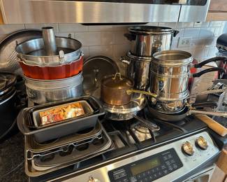 Pots, Pans (All-Clad, and Farberware), Bakeware