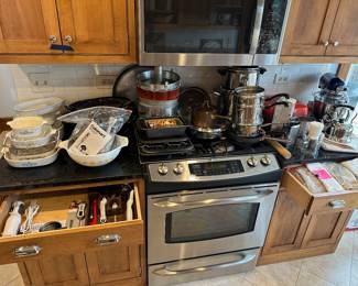 Vintage Pyrex and Corning Ware (stove and microwave not for sale)