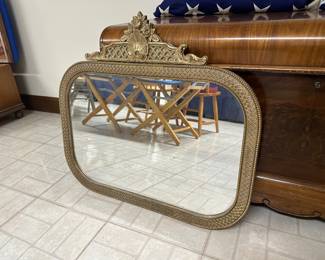 Antique Ornate Wood Carved Mirror.