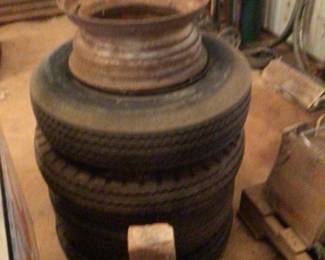 used tires, rims, bricks