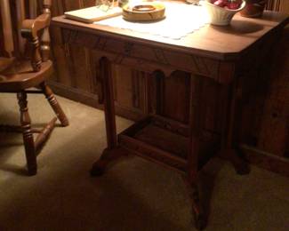 Oak carved side table $150