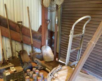 more tools, free standing shop fan $75., hand trucks (2)