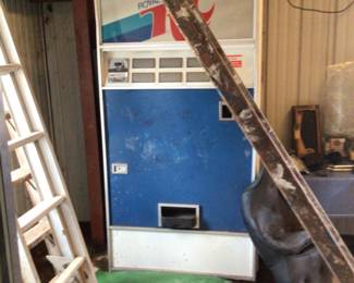 Royal Crown drink machine $160., John Deere hood, motorcycle seat 