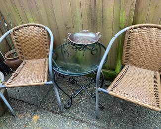 Pair of Rattan Chairs with Black Metal Frame