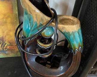 Brown/Turquoise/Tan Drip Glaze Pottery Indoor Table Top Water Fountain