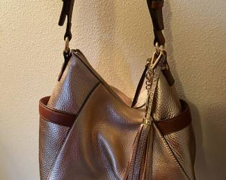 Isisaac Mizrahi Gold with Brown Trim Large Hobo Purse