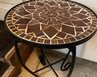 Black Iron Outdoor Table with Brown/White Mosaic Table