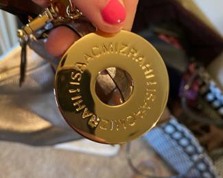 Isisaac Mizrahi Gold with Brown Trim Large Hobo Purse