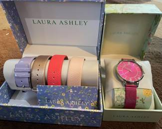 Laura Ashley Watch Band Set - Set of 4, Laura Ashley Women's Pink Mesh Band Roman Numeral Watch