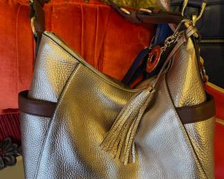Isisaac Mizrahi Gold with Brown Trim Large Hobo Purse