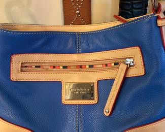 Tignanello Royal Blue with Tan Trim Leather Shoulder Bag