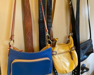 Tignanello Royal Blue with Tan Trim Leather Shoulder Bag, Tignanello Yellow with Tan Trim Leather Shoulder Bag, Aimee Kestenberg Leather Black/White Purse