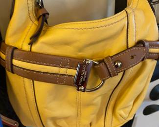 Tignanello Yellow with Tan Trim Leather Shoulder Bag