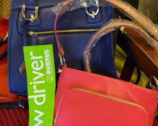 London Fog Navy Blue And Gold Dome Satchel Shoulder Bag/Purse, Salmon/Tan Tignanello Leather Handbag