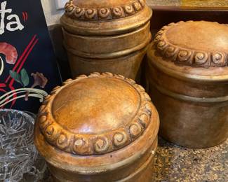 Set of 3 Brown Pottery Canisters