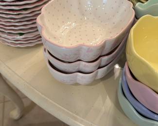 three pink bowls