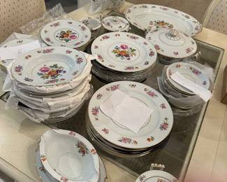 Fine bone china Noritake by Occupied Japan service for 13 . Platters, soup plates, dessert plates, cup and saucer and large platter, cup and saucers, gravy boat and sugar and creamer set the whole set for $550
