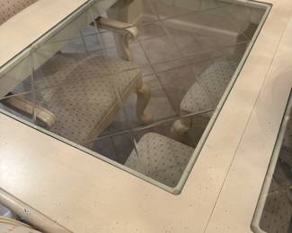 dining room table with glass inserts