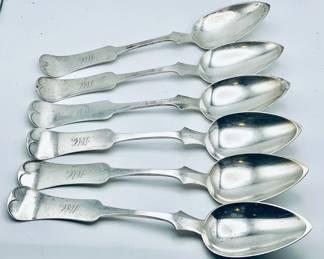 (6) Antique Coin Silver Spoons Beggs & Smith - Fiddleback
