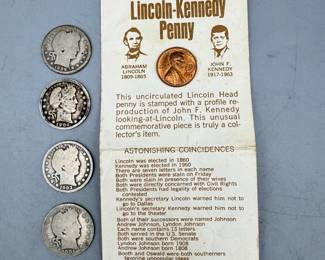 (4) Barber Quarters & Lincoln-Kennedy Penny
