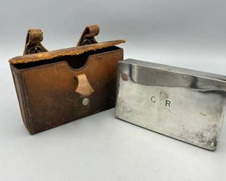 Antique Merry Of St James's St Sandwich Tin & Leather Case
