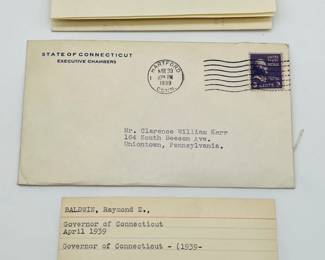 Governor Of Connecticut 1939 Autograph: Raymond E. Baldwin
