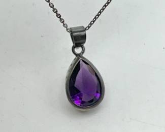 Sterling Silver Pendant & Vivid Violet Teardrop Gemstone NIB
