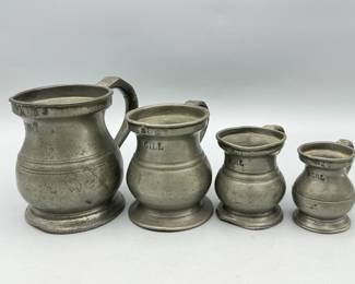 (4) James Yates Pewter Measuring Mugs
