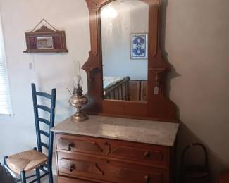 Antique walnut dresser with marble top