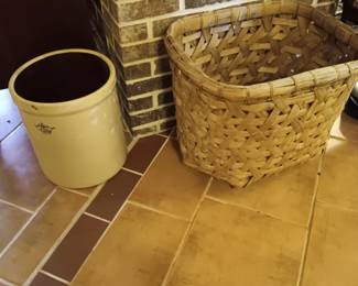 5 gallon crock and cotton basket 