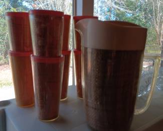 Mid Century Modern pitcher and 8 glasses