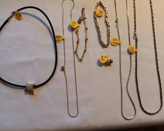 14k gold and diamond earrings necklace bracelet and sterling silver chains