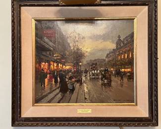 Edouard Cortes "Boulevard Bonne Nouvelle". Oil on Canvas.