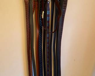 Men's Belts: Vtg Brown Leather Belt With Silver Accents, Vtg Brown Leather Belt W/Wood Grain Buckle Estes Colorado, Vtg Hickok Pioneer Calf Skin Belt, Etc!