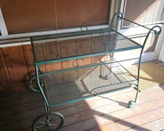 Salterini Style Green Wrought Iron Rolling Tea Cart!
