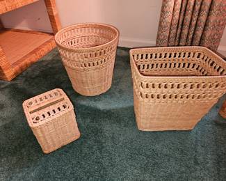 Wicker Trash Cans And Tissue Holder - 3 Pcs