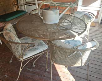 Salterini Style Wrought Iron Tan Patio Table & 4 Chairs & Pads!