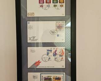 Frame w/ 4 Postcards Stamps from Jerusalem Israel Holy Land!